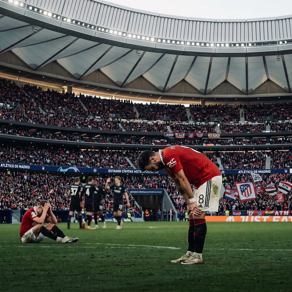 Manchester United players react after a 1–2 defeat on the football pitch